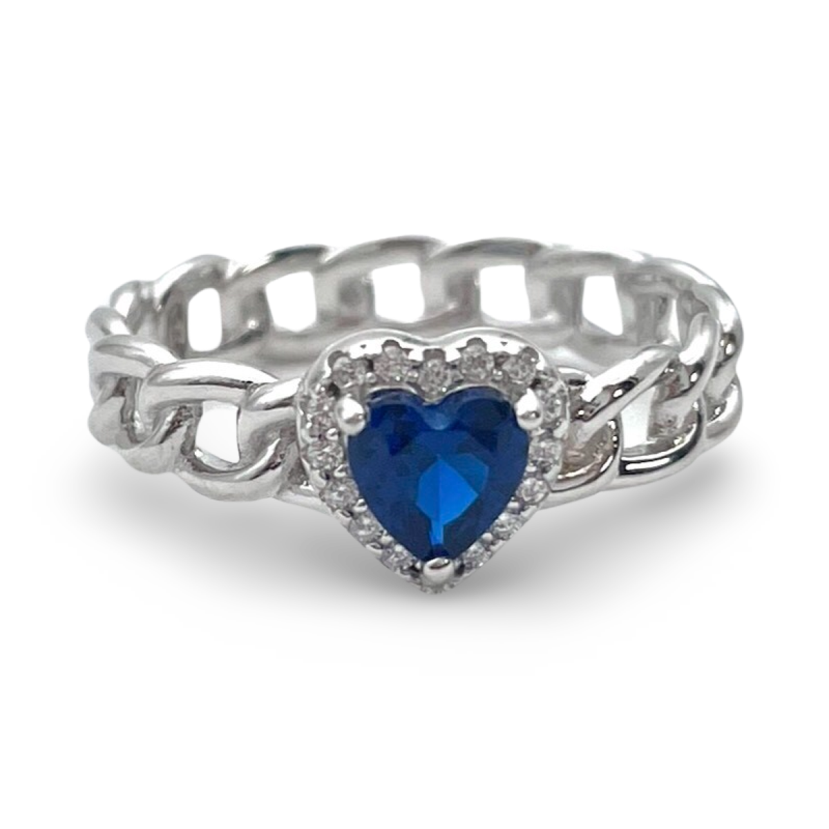 Silver Braided ring Heart with blue zircon