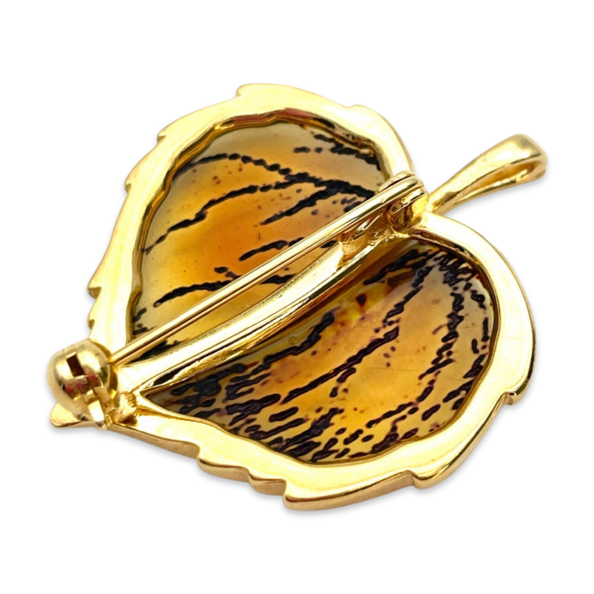 Gold-plated amber brooch pendant Leaf