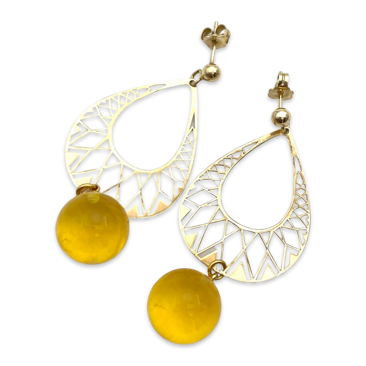 Gold plated earrings with amber