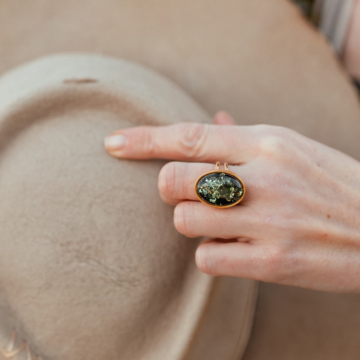 Gold plated amber ring