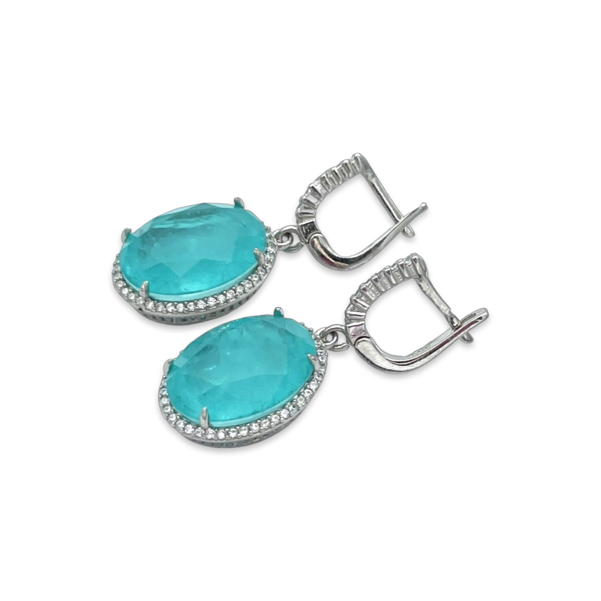 Silver earrings with Paraiba and zircons