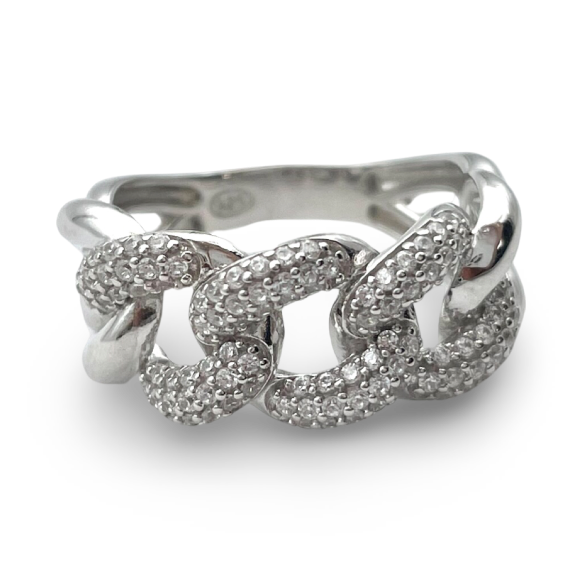 Silver Braided ring with white zircons