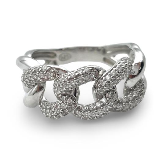 Silver Braided ring with white zircons