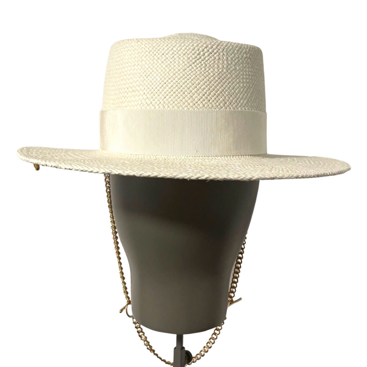 Chain Strap Straw Gambler Hat