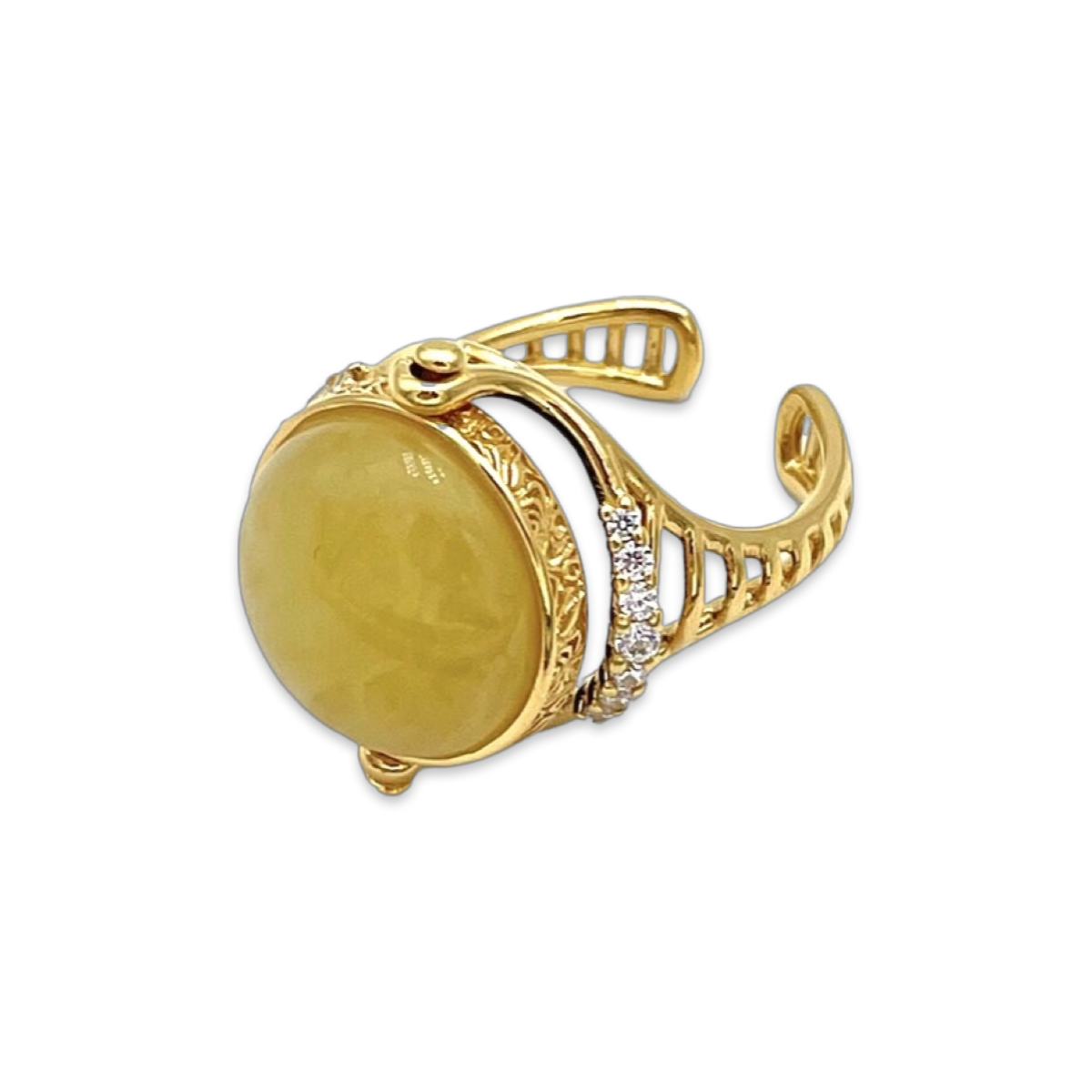 Gold-plated ring with amber and zircons