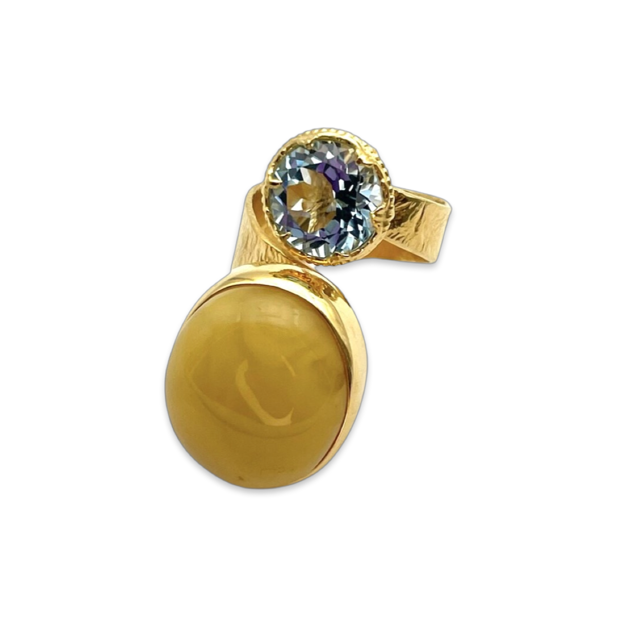 Gold-plated ring with amber and topaz