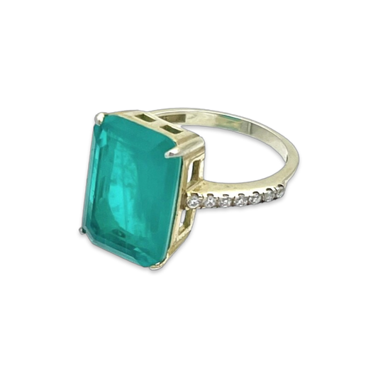 Gold-plated ring with paraiba and zircons