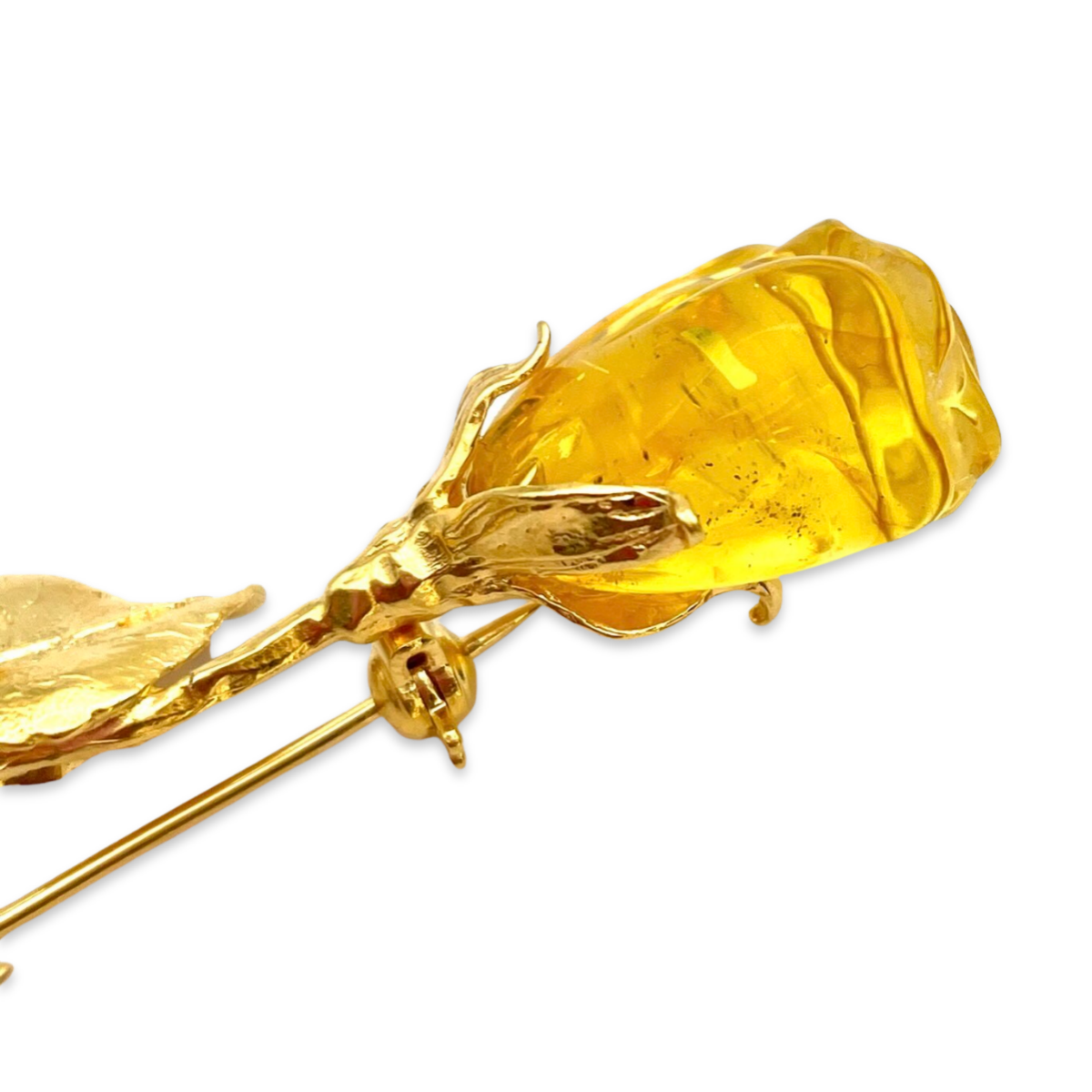 Amber rose, gilded brooch