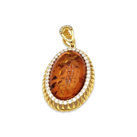 Gold-plated pendant with amber and zircons