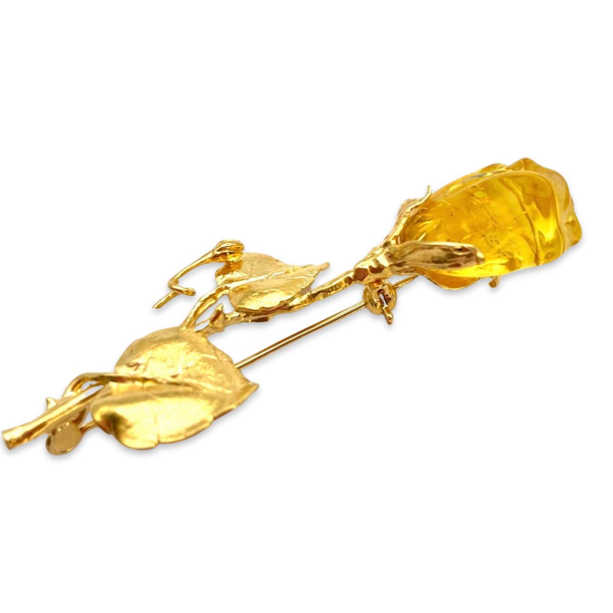 Amber rose, gilded brooch