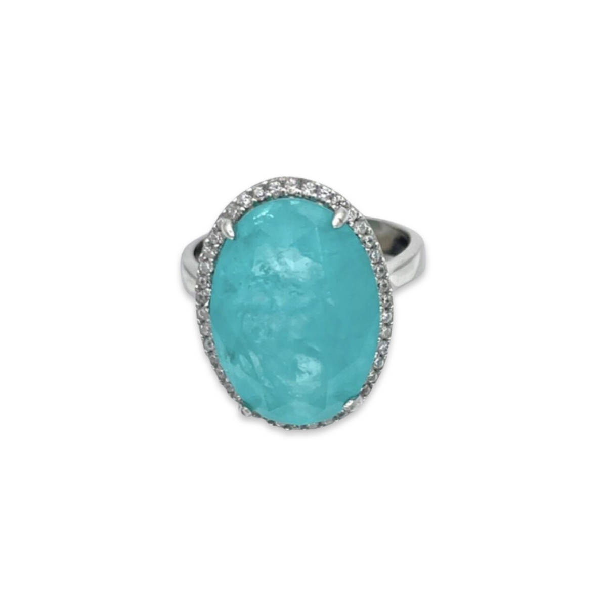 Silver ring with Paraiba and zircons