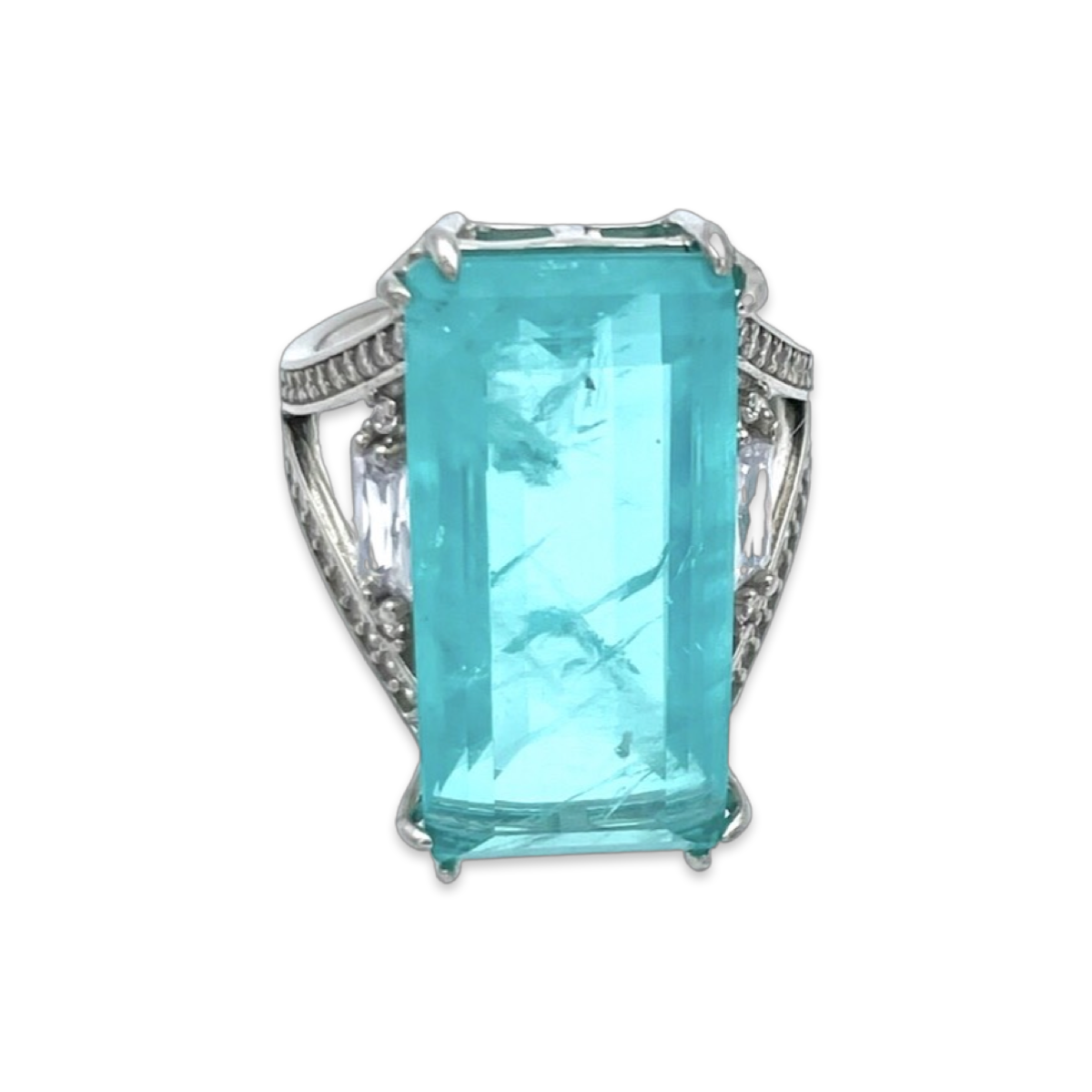 Silver ring with Paraiba and zircons