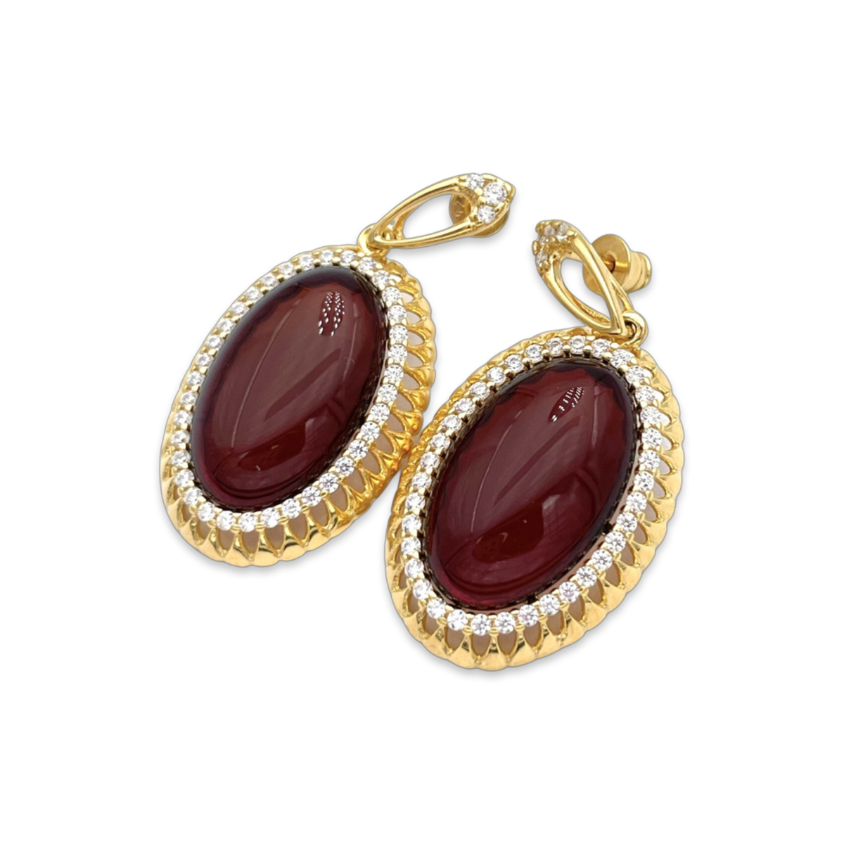 Gold-plated earrings with amber and zircons