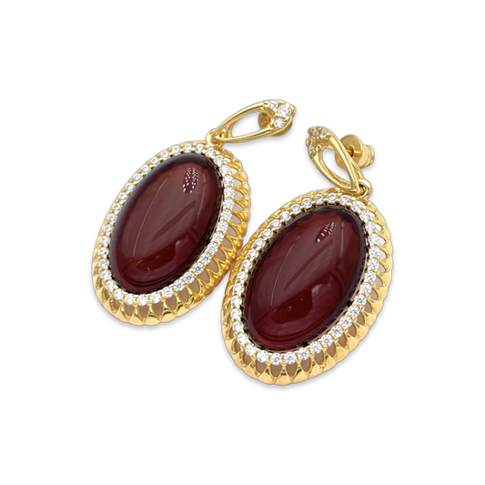 Gold-plated earrings with amber and zircons