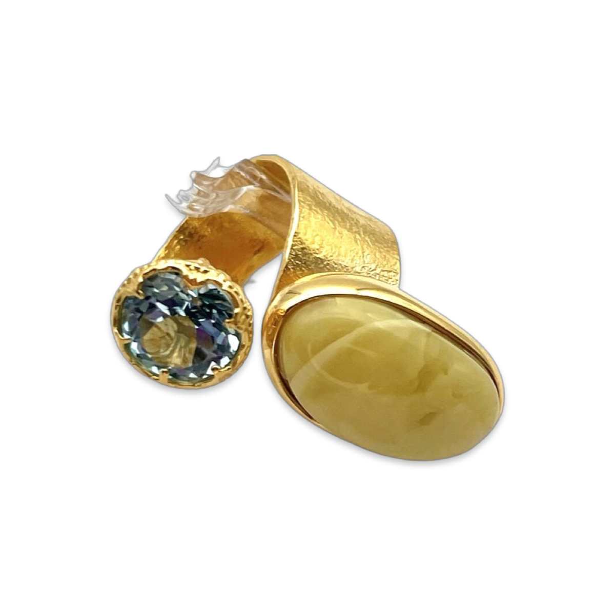 Gold-plated ring with amber and topaz