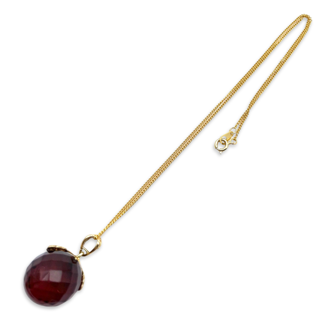 Large amber pendant with gold-plated chain