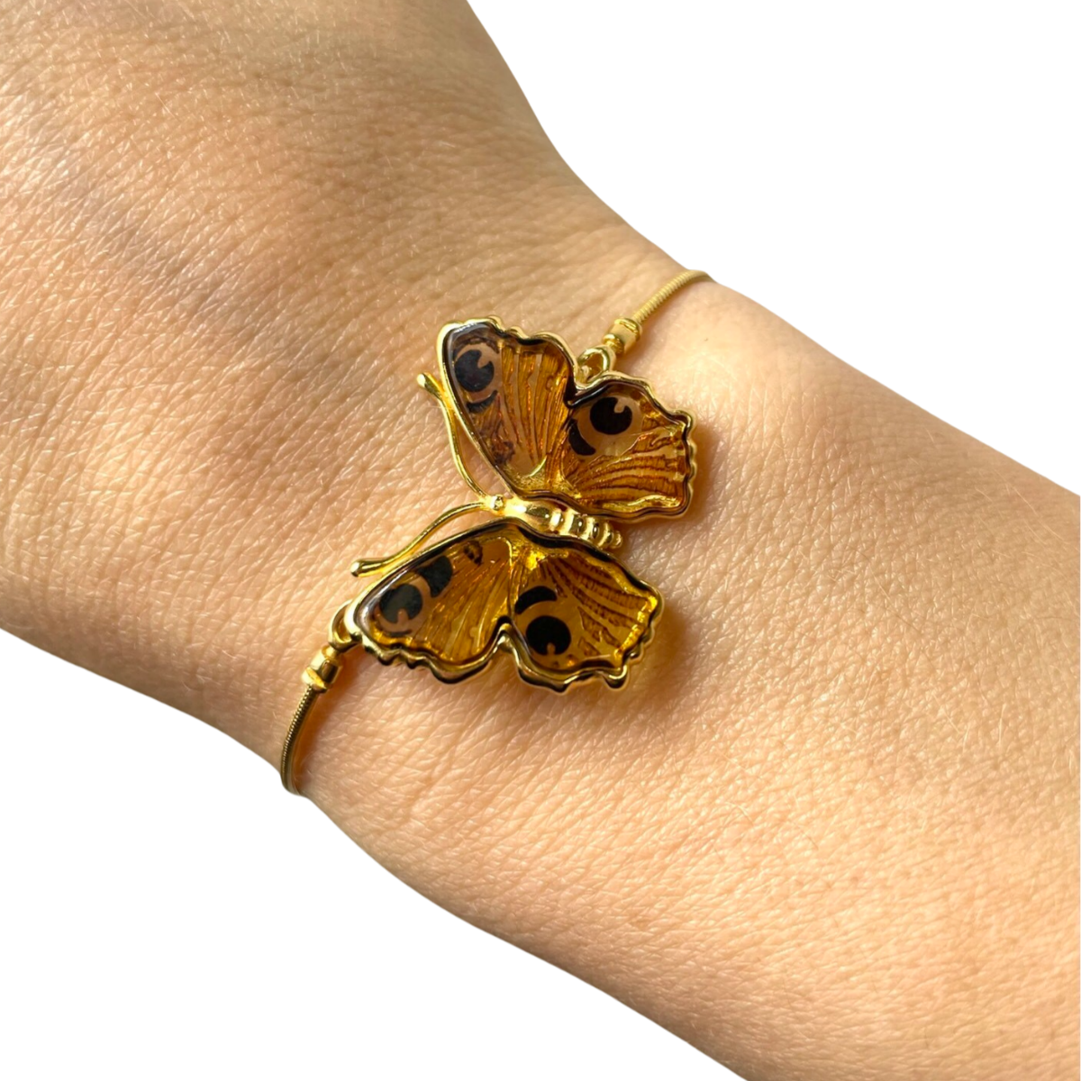 Gold-plated amber bracelet Butterfly