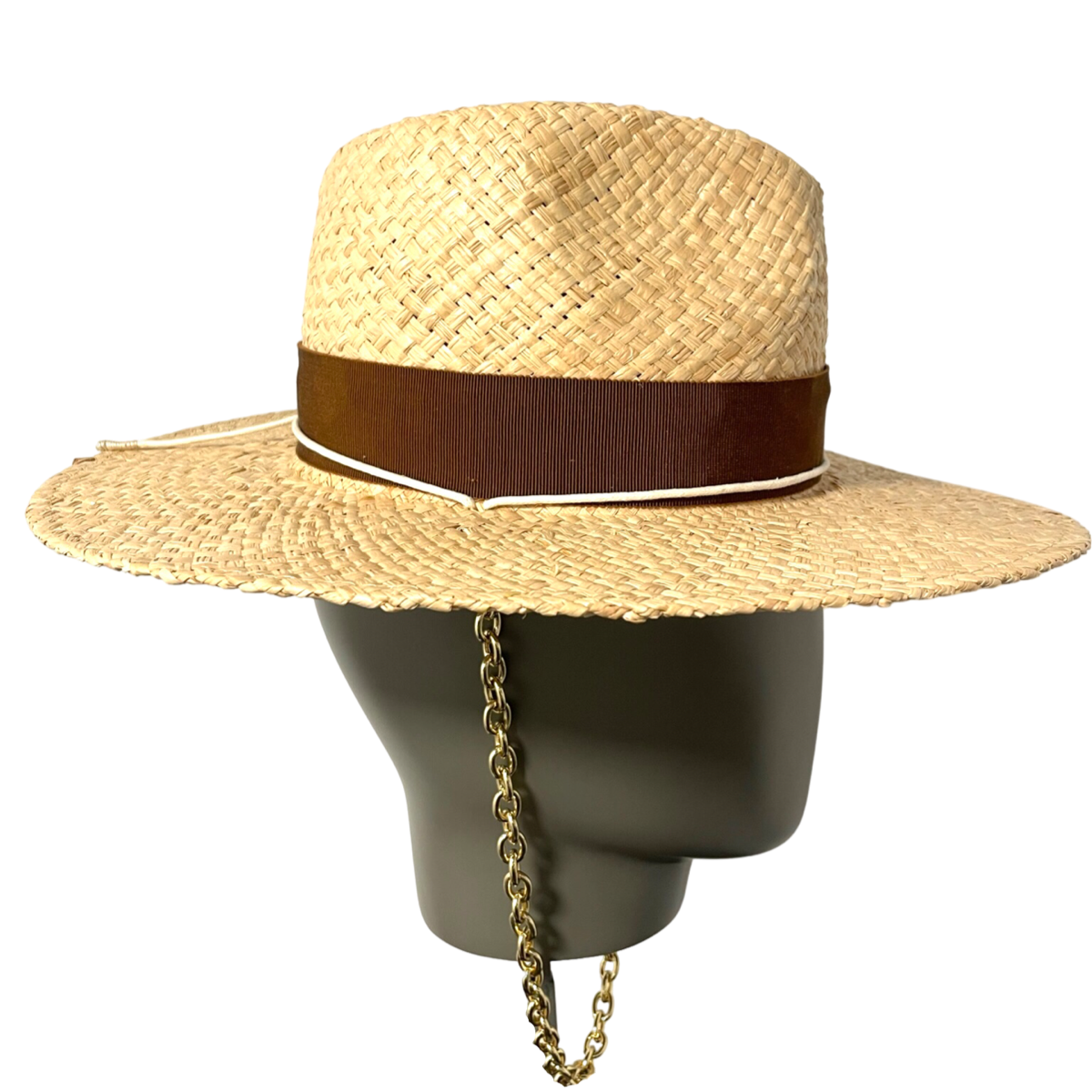 Chain Strap Straw Fedora Hat