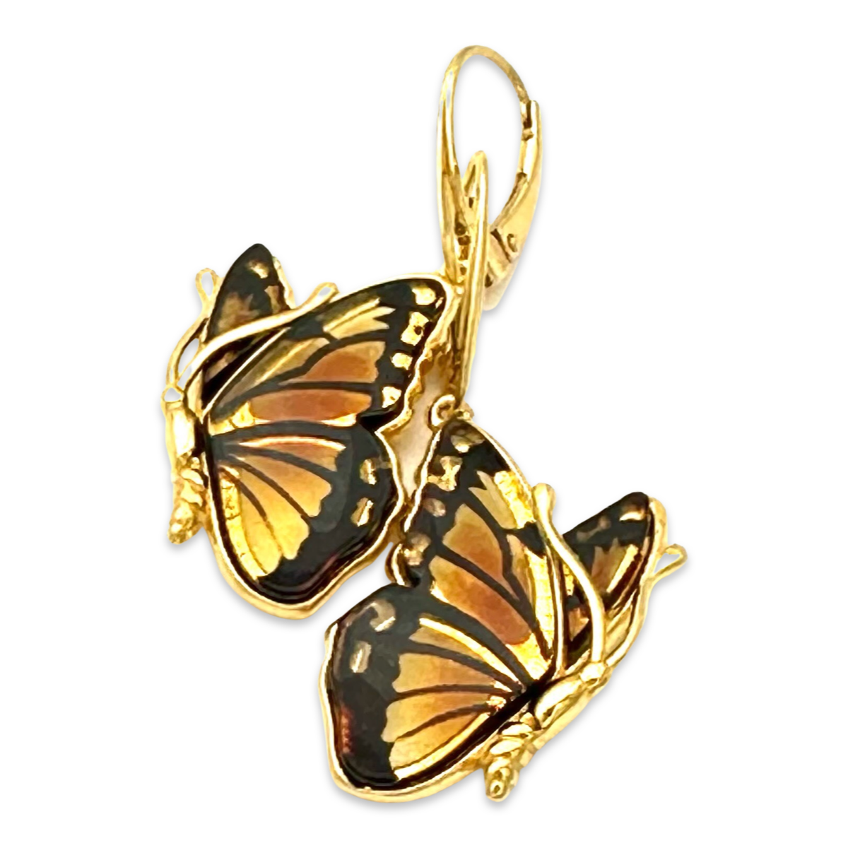 Gold-plated amber earrings Butterfly