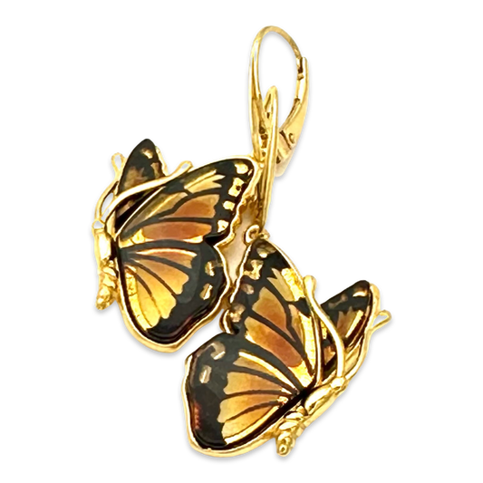 Gold-plated amber earrings Butterfly