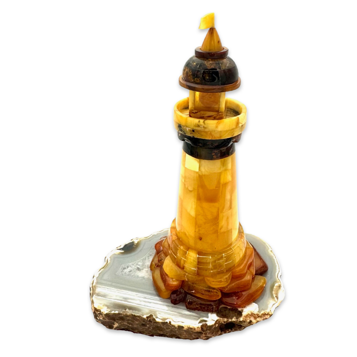 Amber souvenir on an agate stand «Lighthouse»