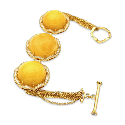 Gold-plated bracelet with amber and zircon