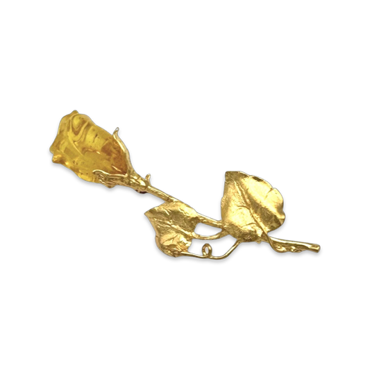 Amber rose, gilded brooch