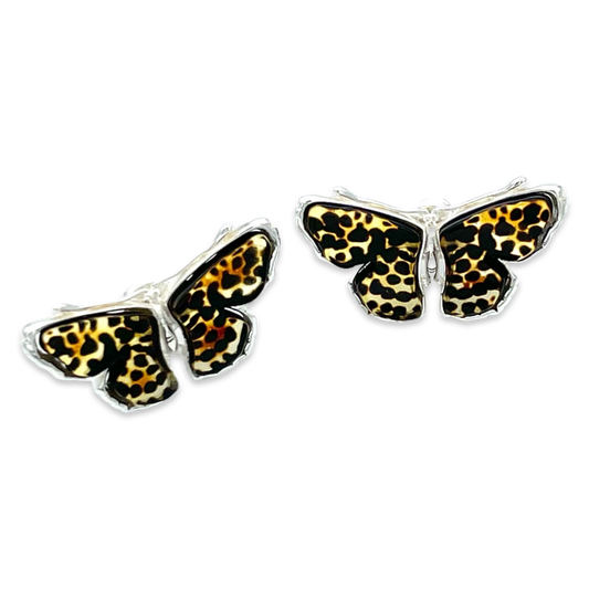 Silver amber earrings Butterfly