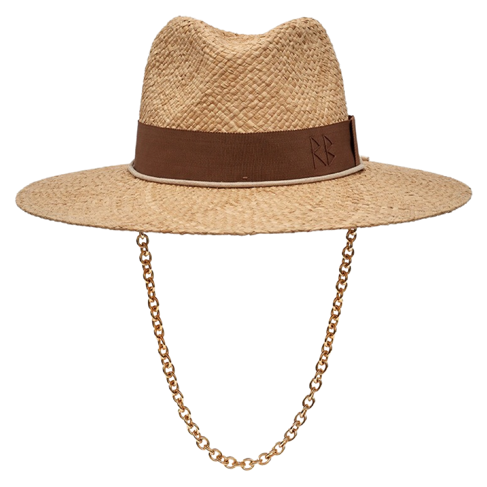 Chain Strap Straw Fedora Hat