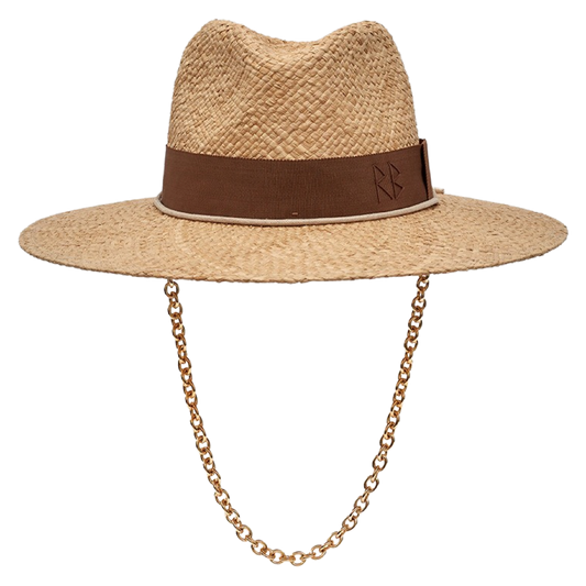 Chain Strap Straw Fedora Hat