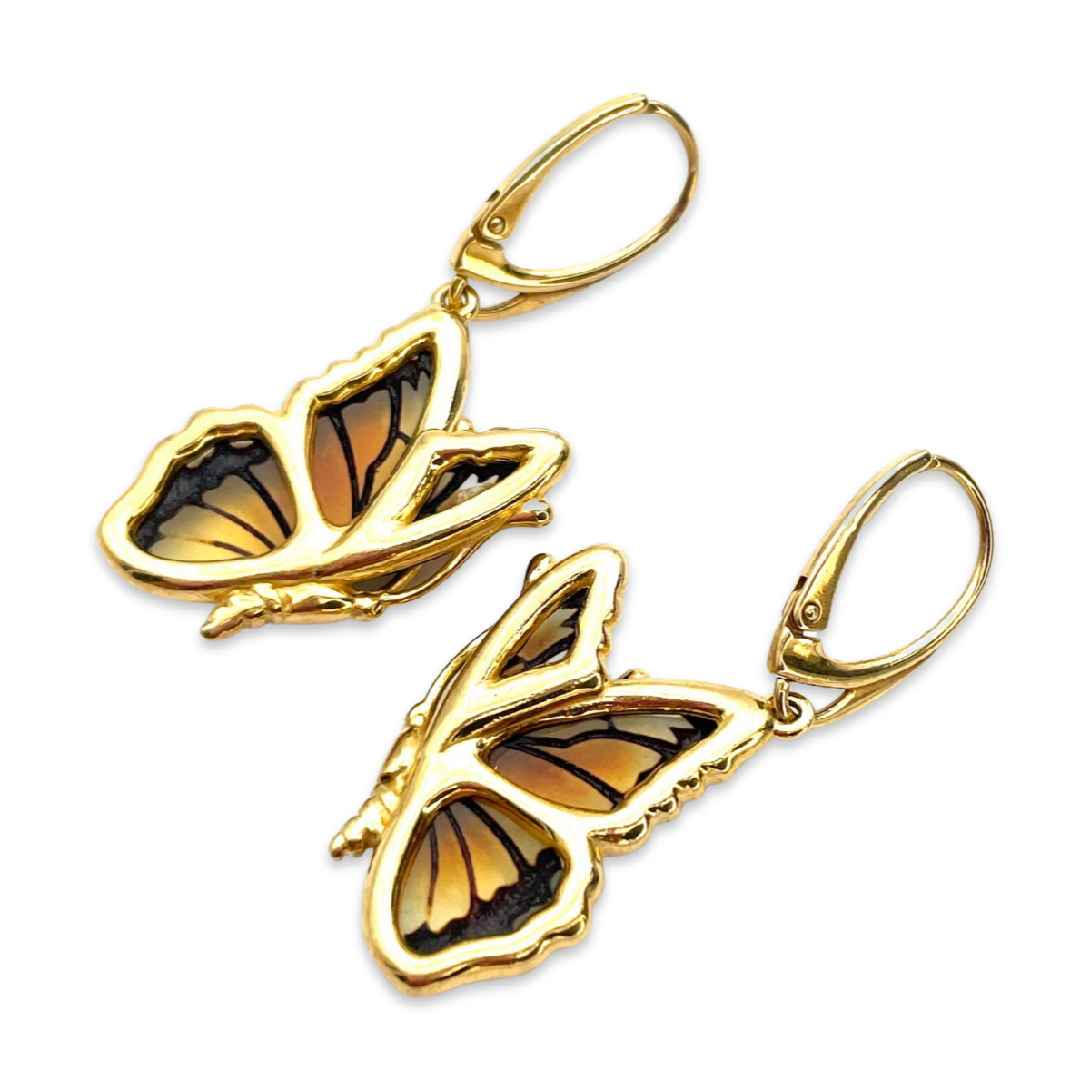 Gold-plated amber earrings Butterfly