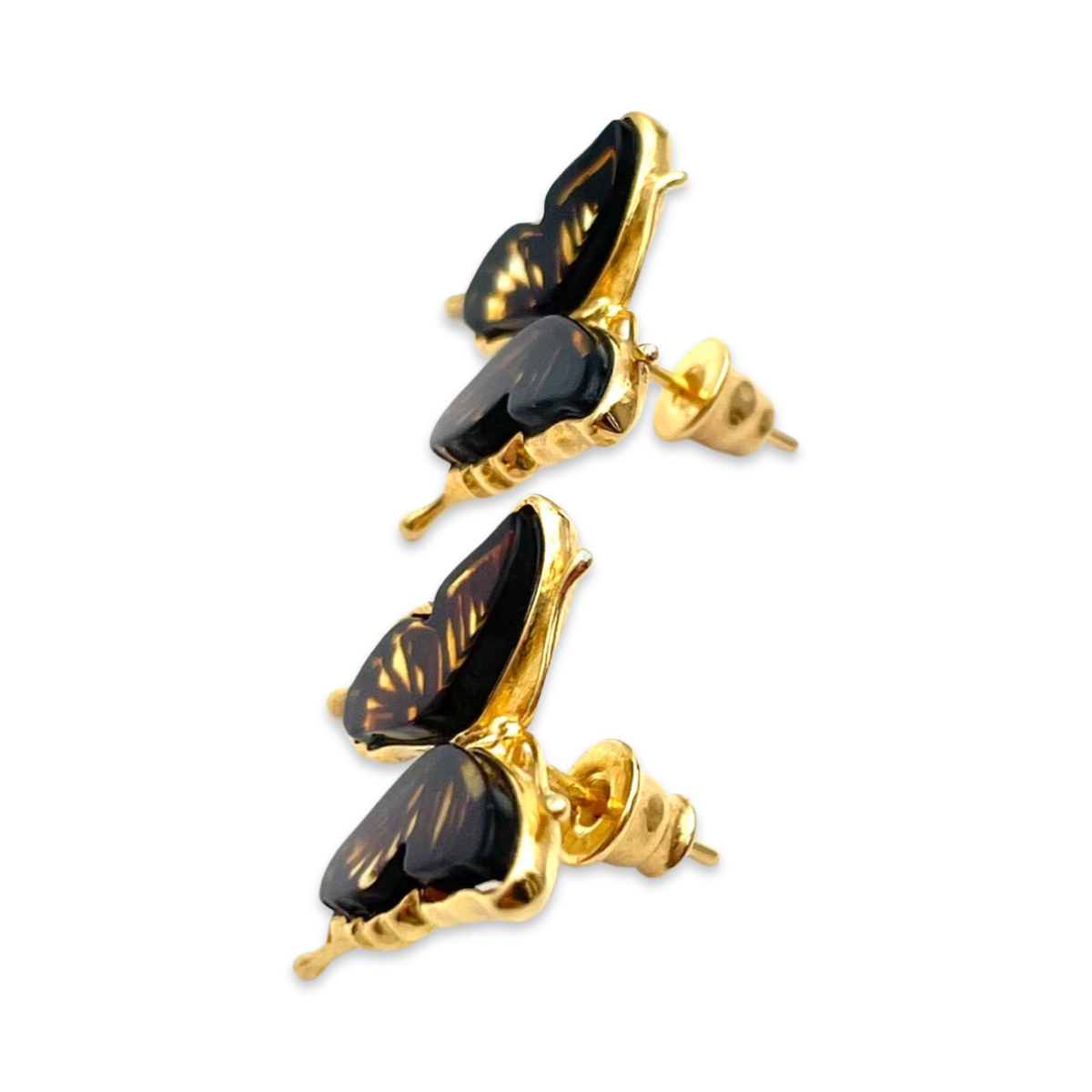 Gold-plated amber earrings Butterfly