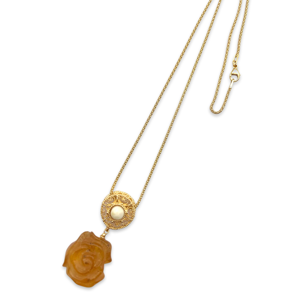 Gold plated necklace with amber rose