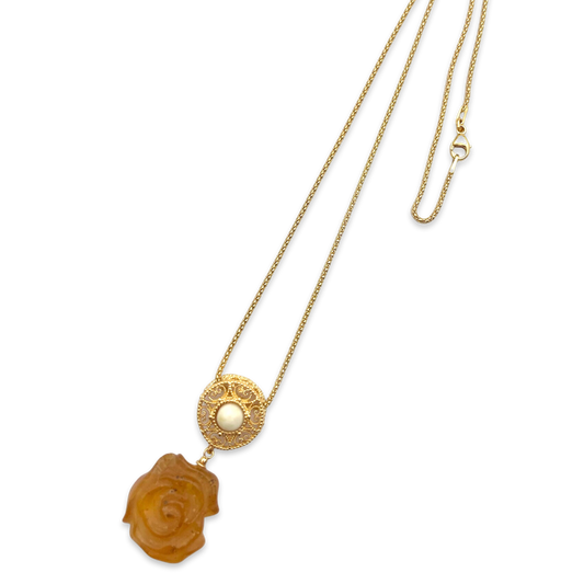 Gold plated necklace with amber rose