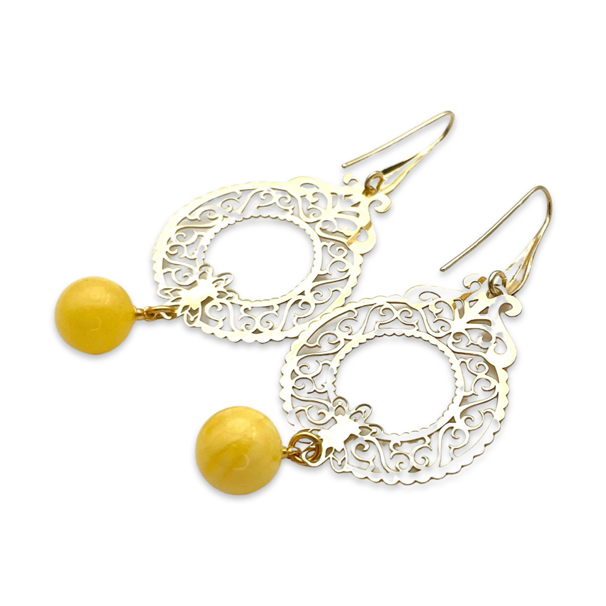 Gold plated earrings with amber