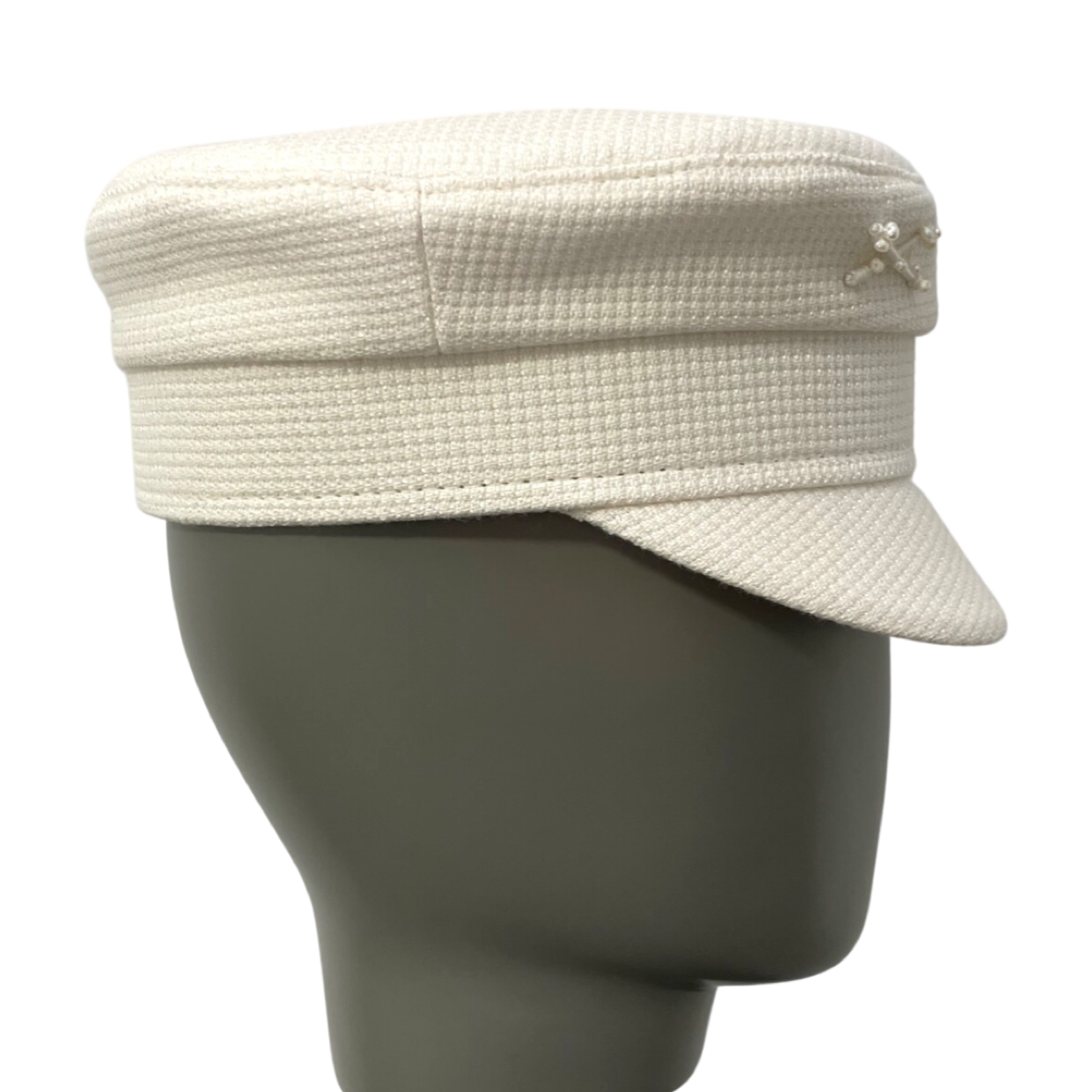 Monogram and pearls embellished Baker Boy Cap