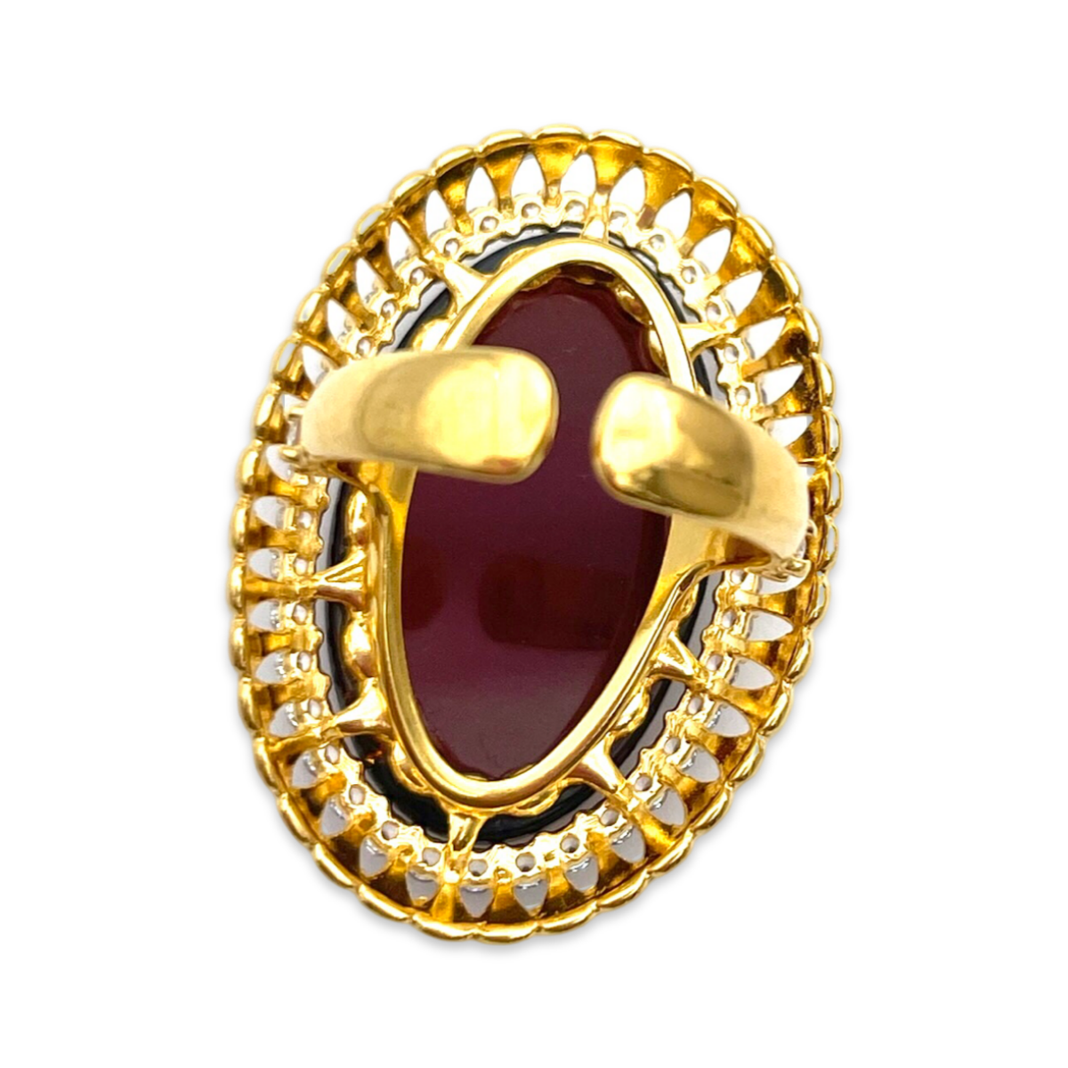 Gold-plated ring with amber and zircons