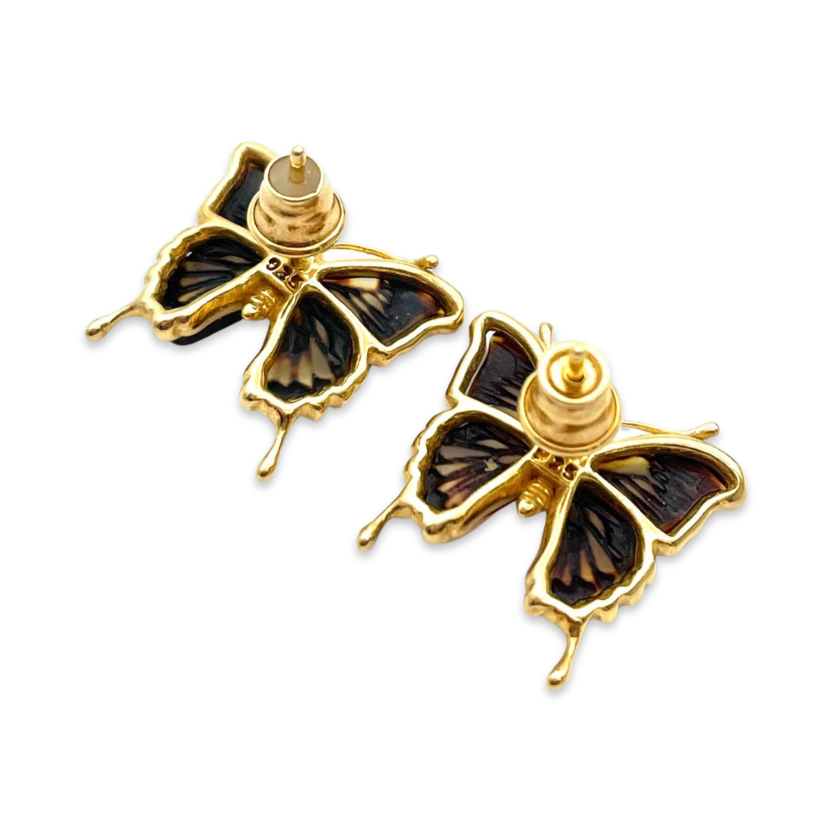 Gold-plated amber earrings Butterfly