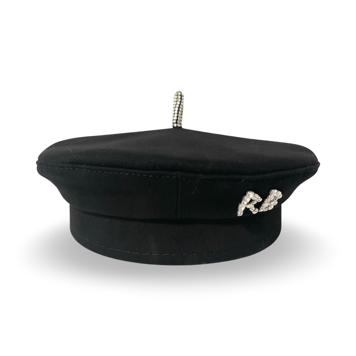 Crystal-Embellished Black Cotton Beret