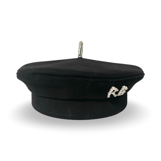 Crystal-Embellished Black Cotton Beret