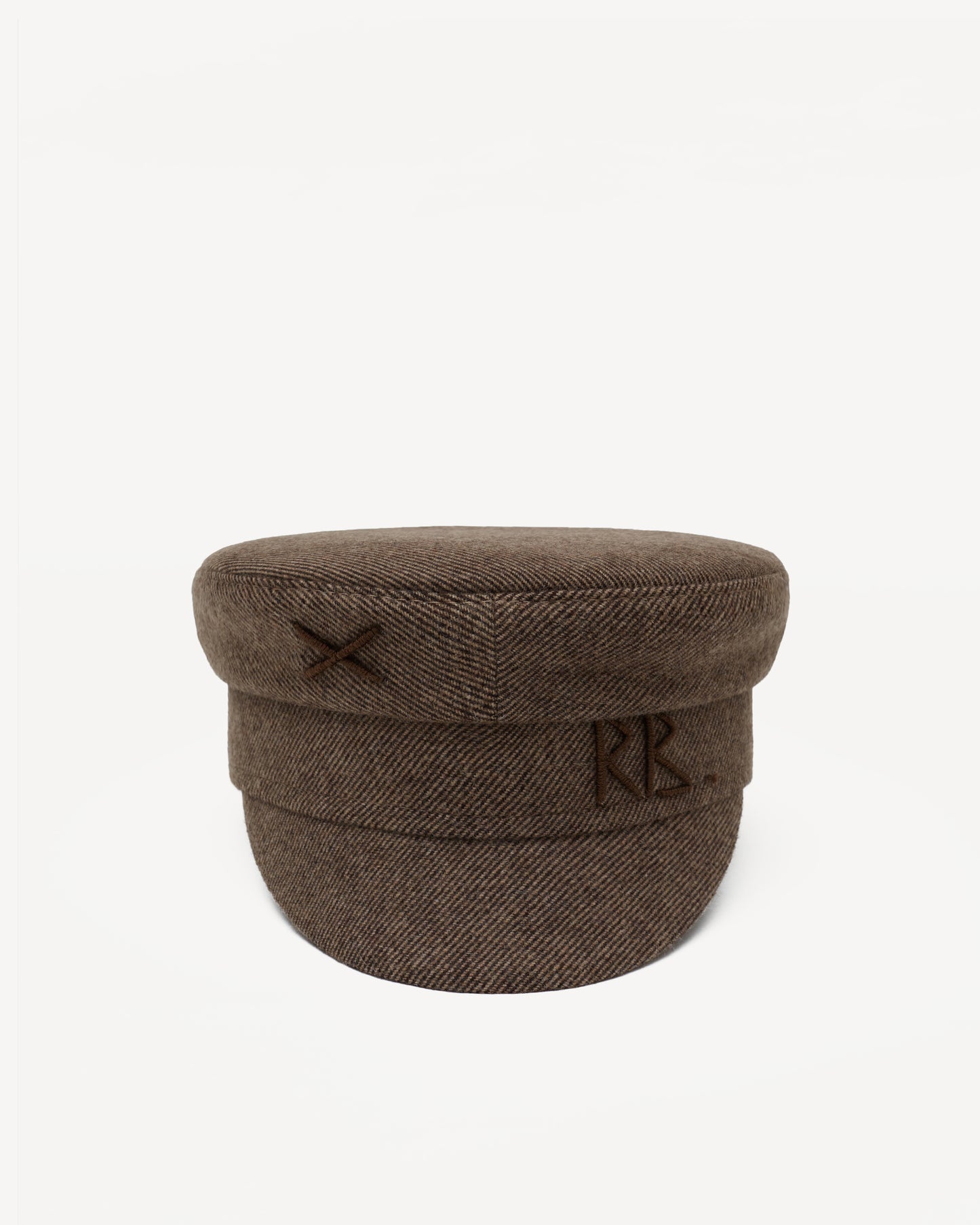 Monogram-embroidered wool-blend baker boy cap