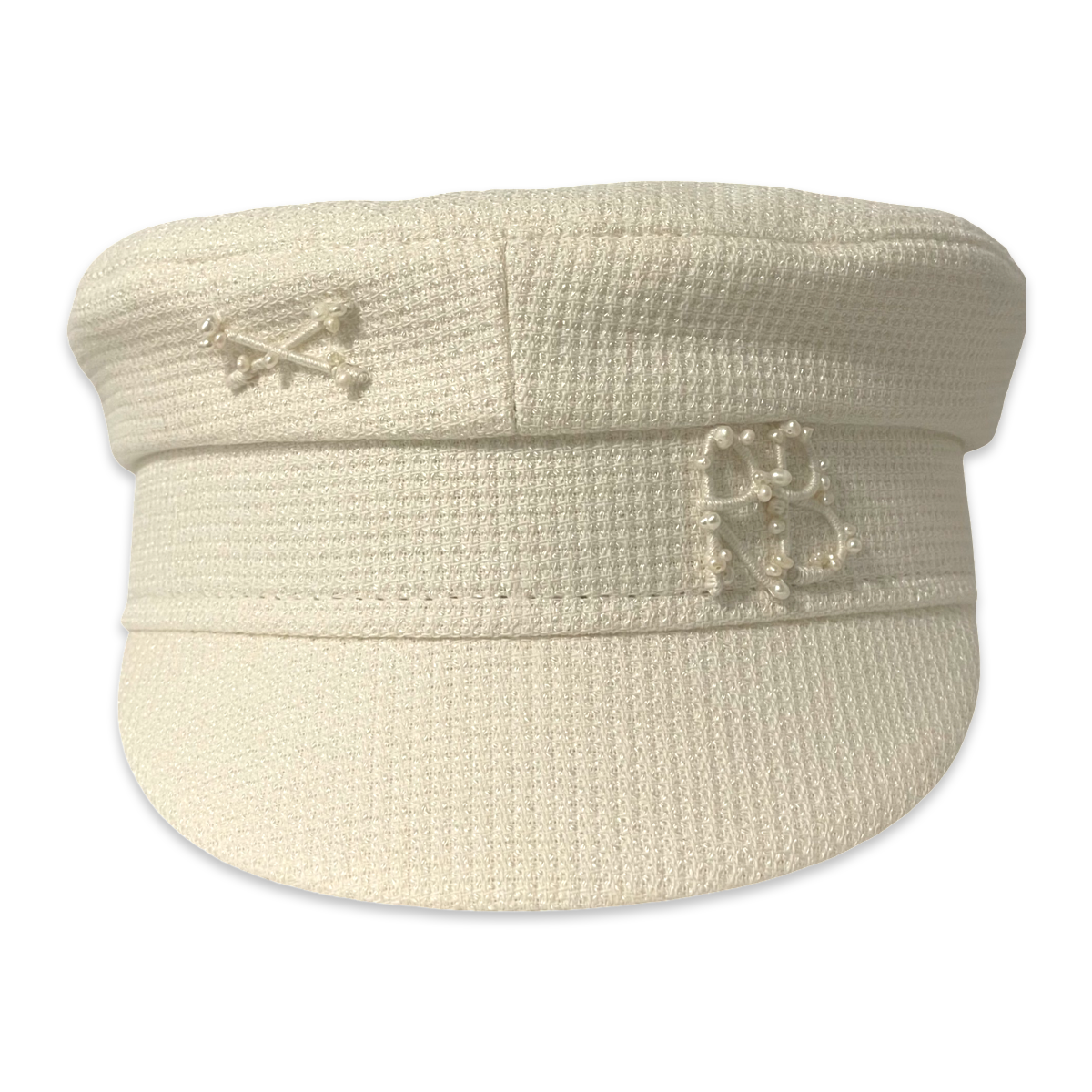 Monogram and pearls embellished Baker Boy Cap