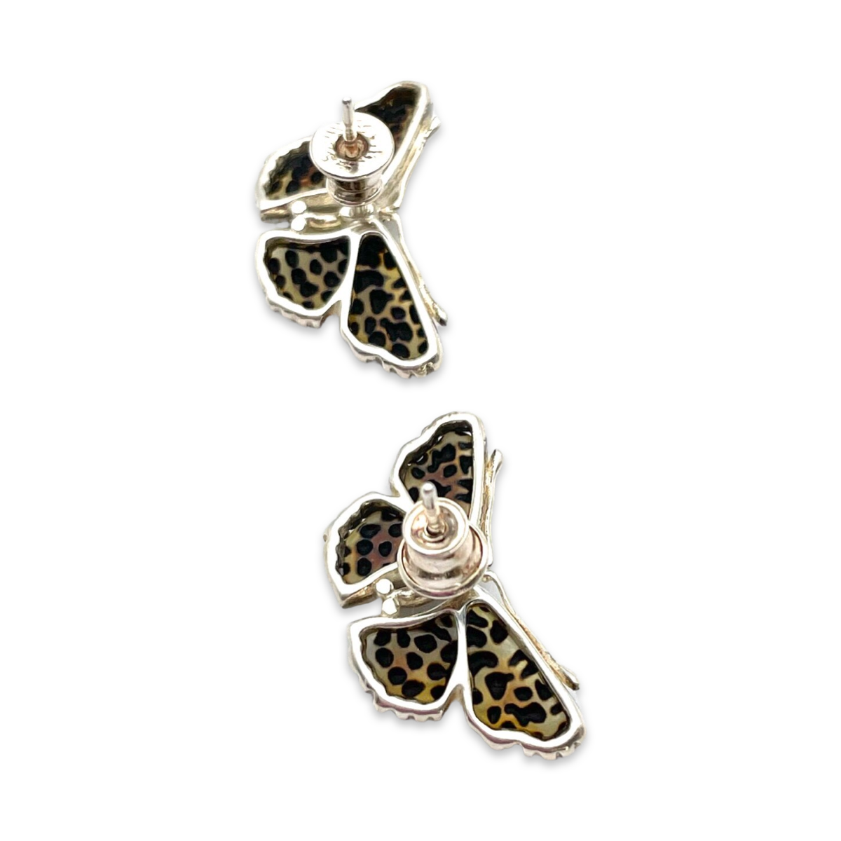 Silver amber earrings Butterfly