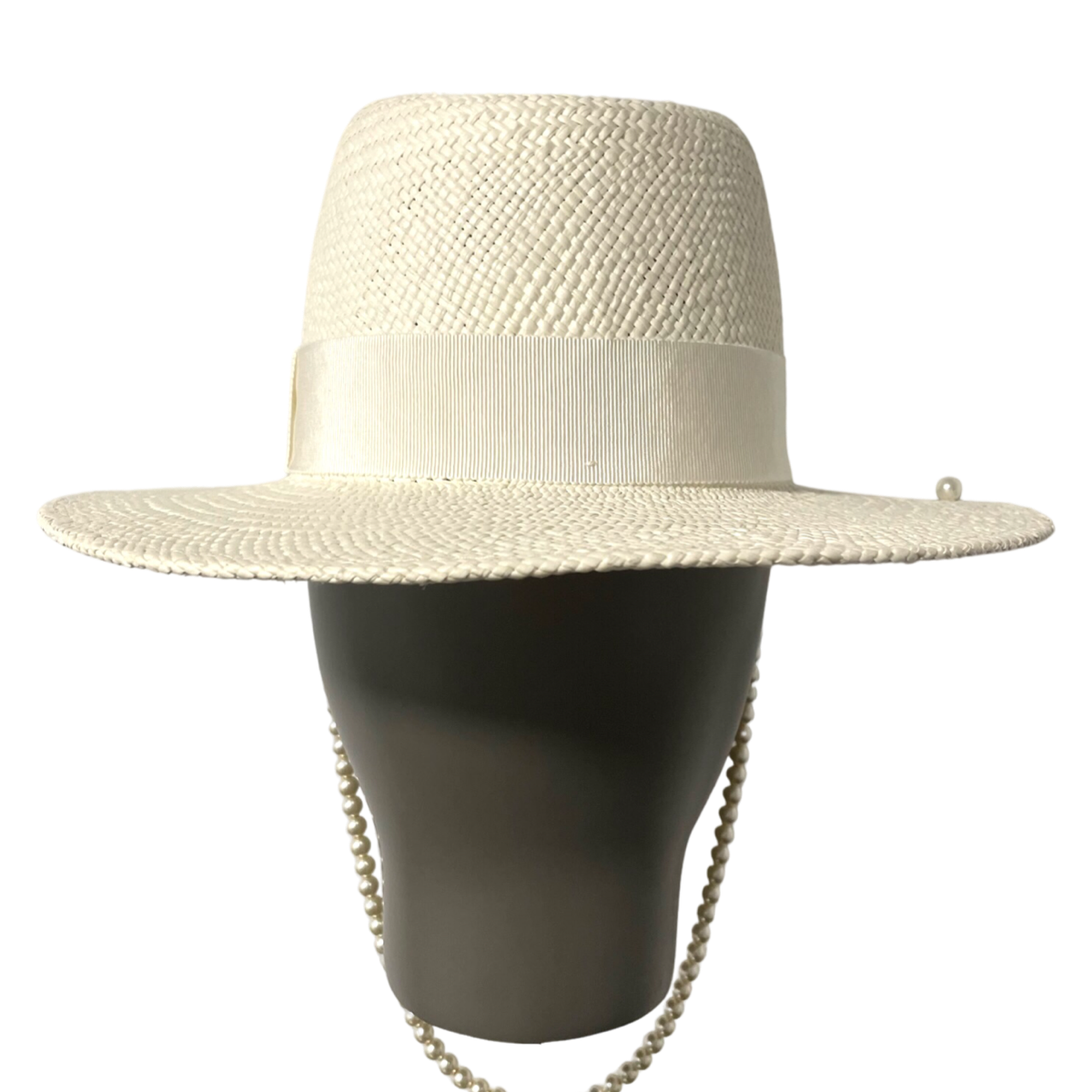 Pearl Embellished Straw Fedora Hat