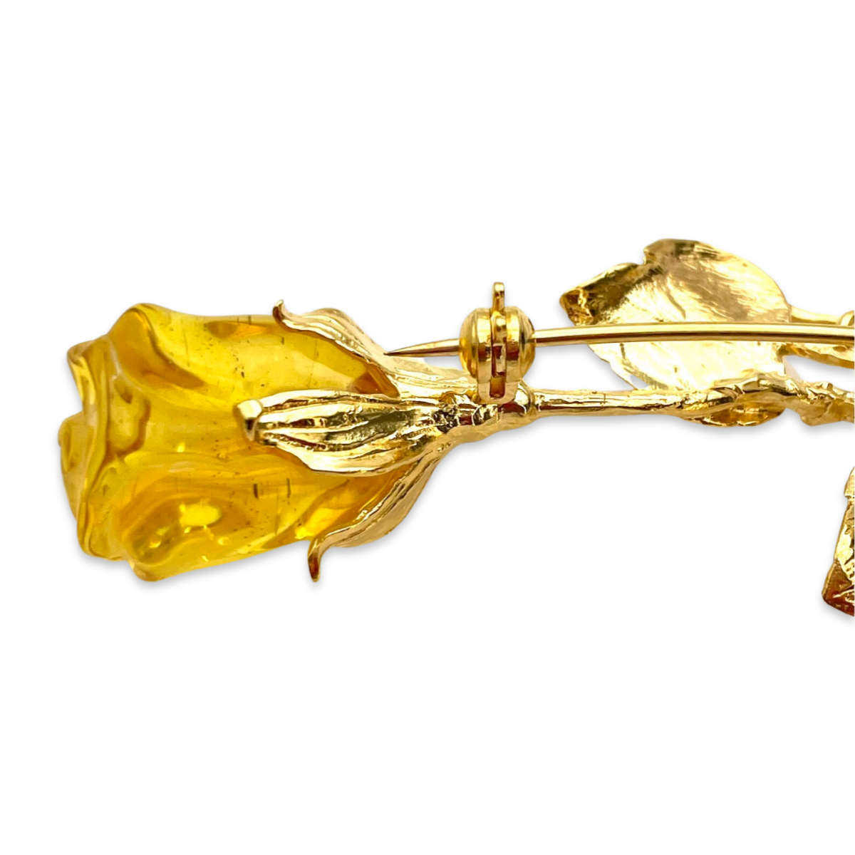 Amber rose, gilded brooch