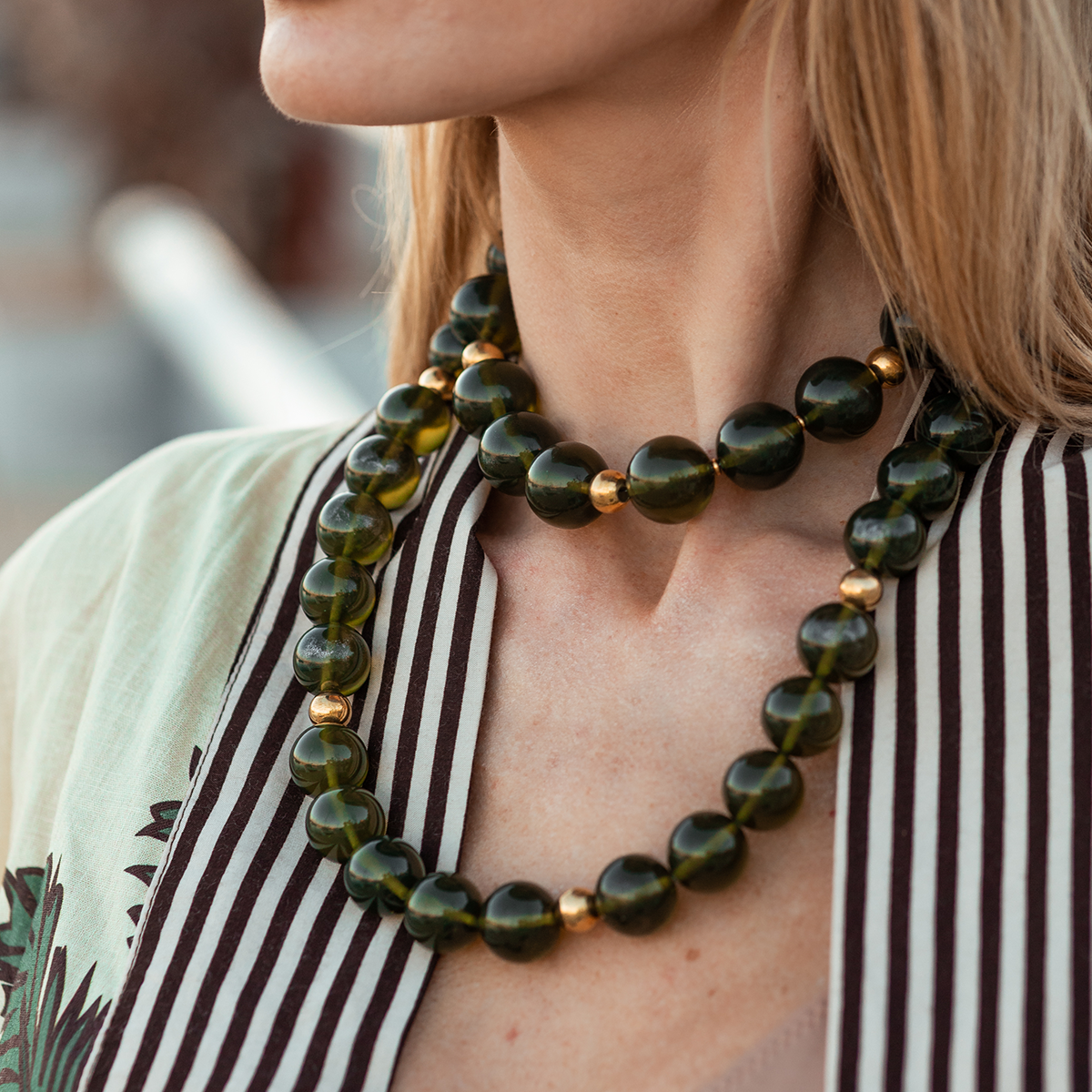 Green amber beads