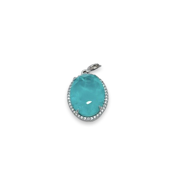 Silver pendant with paraiba and zircons