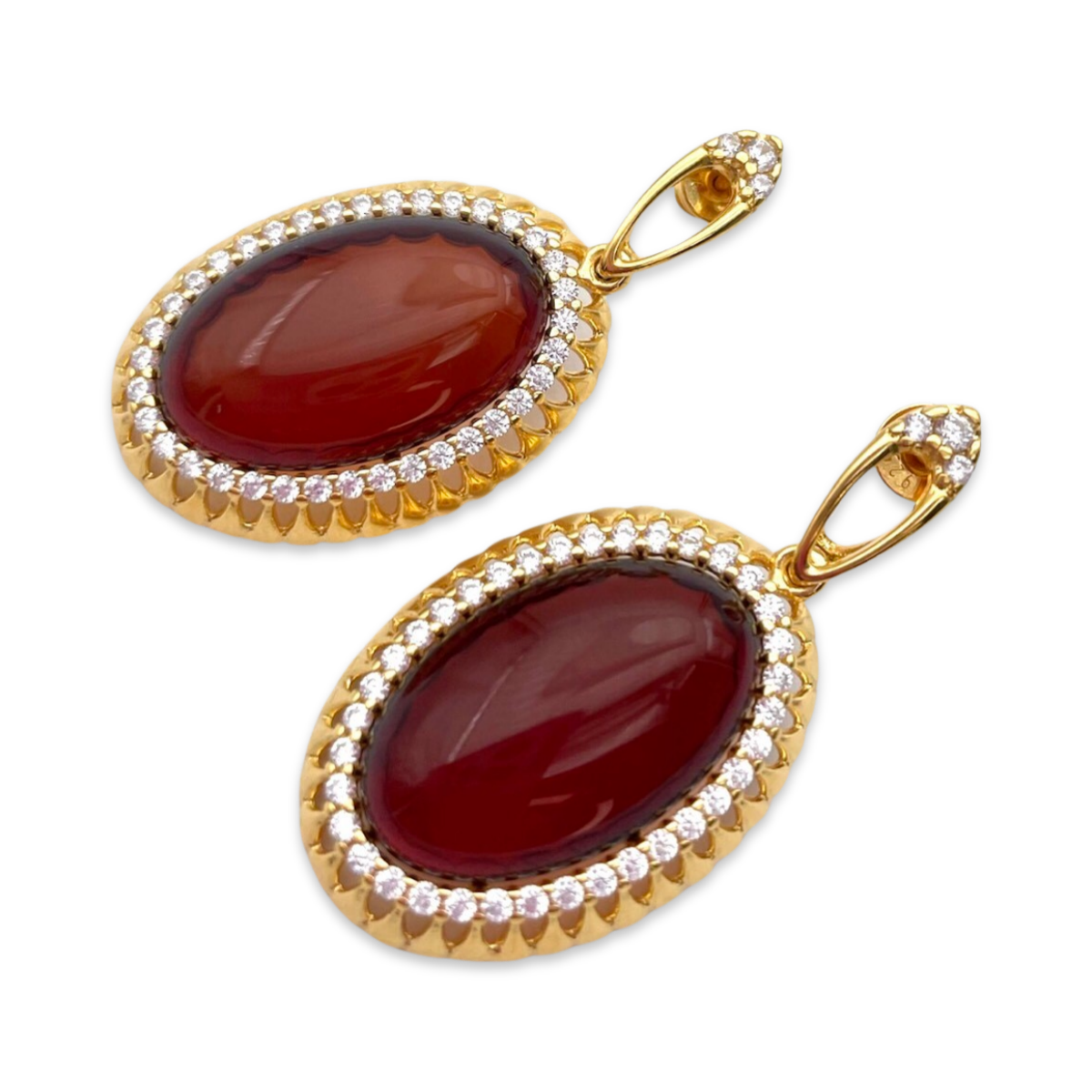 Gold-plated earrings with amber and zircons