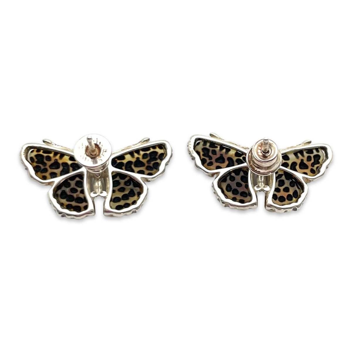 Silver amber earrings Butterfly