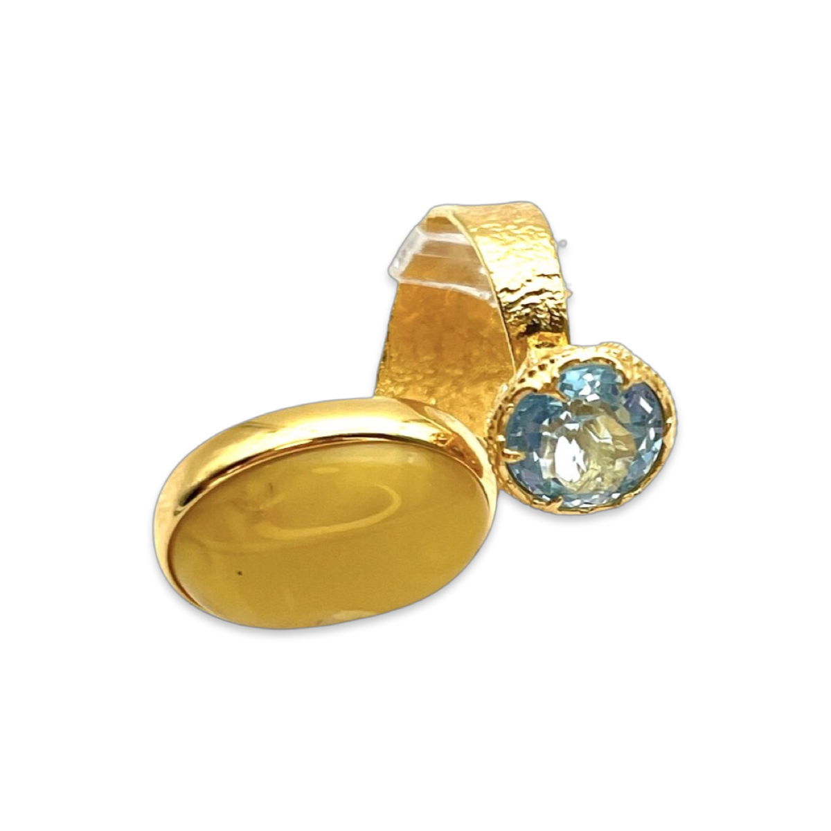 Gold-plated ring with amber and topaz